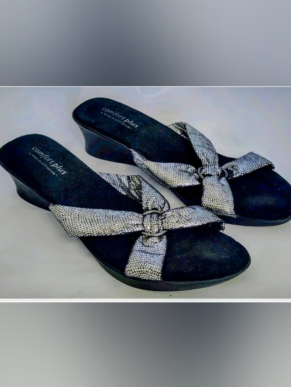 Comfort Plus By Predictions Silver Criss Cross Wedge Sandals Women's Size 13
